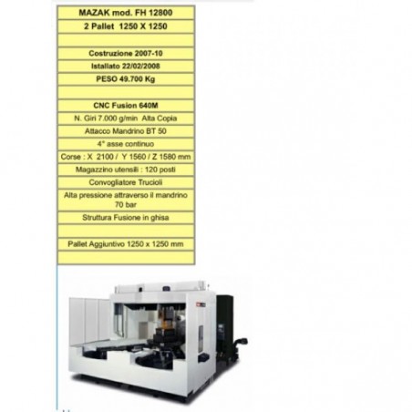 Centre d'usinage Mazak horizontal modèle FH 12800